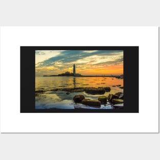 St marys lighthouse sunrise Posters and Art